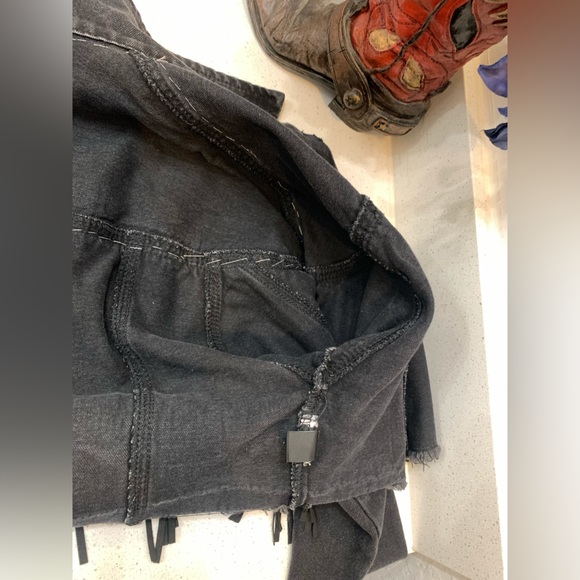 Black Denim Cow Horse Fringe Distressed Jean Jacket Longhorn Rodeo Western Bull - Picture 7 of 11